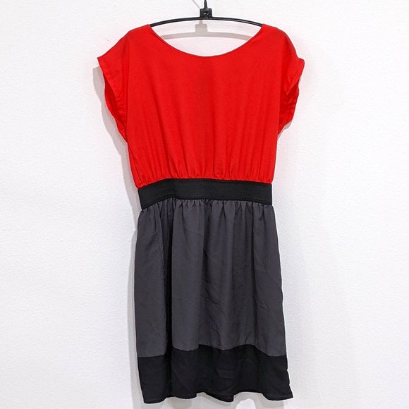 BeBop Coral Black Gray Color Block Party Dress Size Medium - Picture 1 of 11